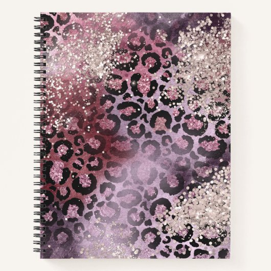 Roze en Paarse Glitter Leopard Print Notitieboek (Voorkant)