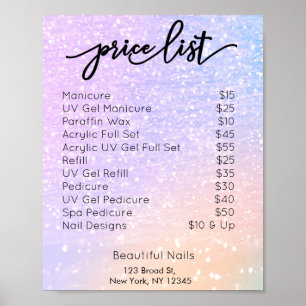 Roze en Paarse Glitter Nail Salon Prijslijst Poster