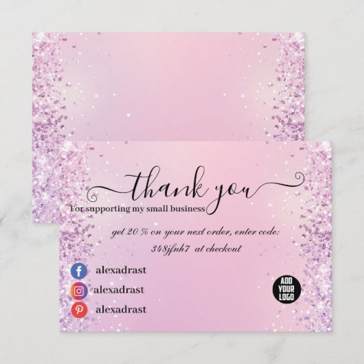 Roze en Paarse Glitter Ombre Business Hartelijk da Bedankkaart (Voorkant / Achterkant)