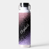 Roze en Paarse glitter op zwart Waterfles (Voorkant)