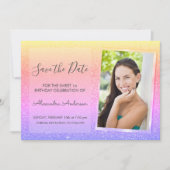 Roze en Paarse Glitter Sweet 16 Save the Date Kaart (Voorkant)