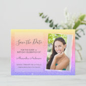 Roze en Paarse Glitter Sweet 16 Save the Date Kaart (Staand voorkant)