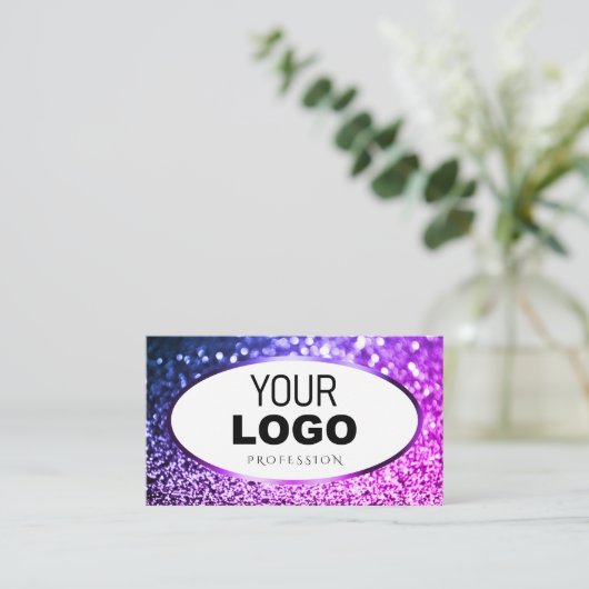 Roze en Paarse Glitter Wit Logo Professional Visitekaartje (Staand voorkant)