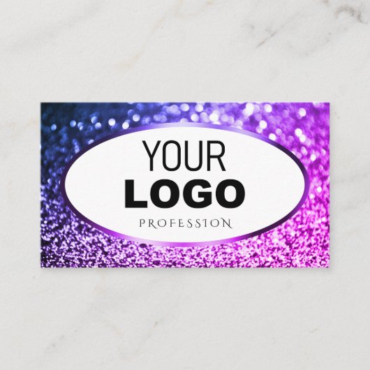 Roze en Paarse Glitter Wit Logo Professional Visitekaartje (Voorkant)