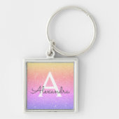 Roze en paarse glitters en glans monogram favoriet sleutelhanger (Voorkant)