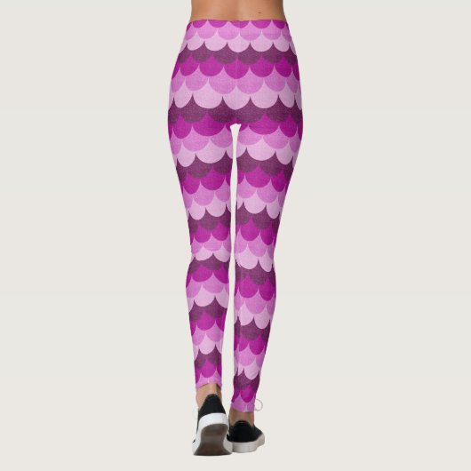 Roze en Paarse Glittery Mermaid Scales Pattern Leggings (Achterkant)