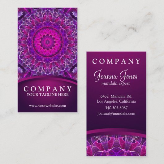 Roze en Paarse gloeiende mandala - donkerroze ontw Visitekaartje (Voorkant / Achterkant)