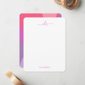 Roze en Paarse golven Monogrammed Note Kaart Notitiekaartje (Voorkant / Achterkant in situ)