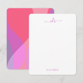 Roze en Paarse golven Monogrammed Note Kaart Notitiekaartje (Voorkant / Achterkant)