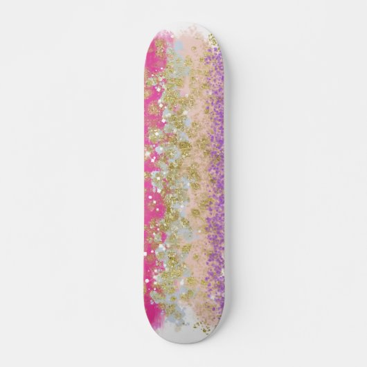 Roze en paarse goud gespikkelde skateboard (Voorkant)