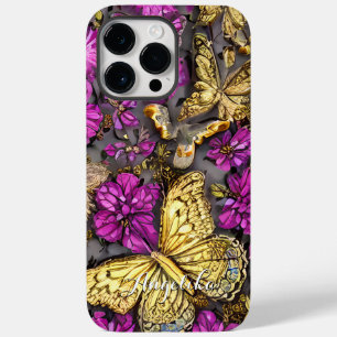 Roze en paarse gouden vlinders gepersonaliseerde n Case-Mate iPhone 14 pro max hoesje