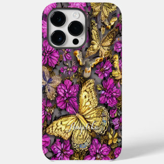 Roze en paarse gouden vlinders gepersonaliseerde n iPhone 14 pro max hoesje