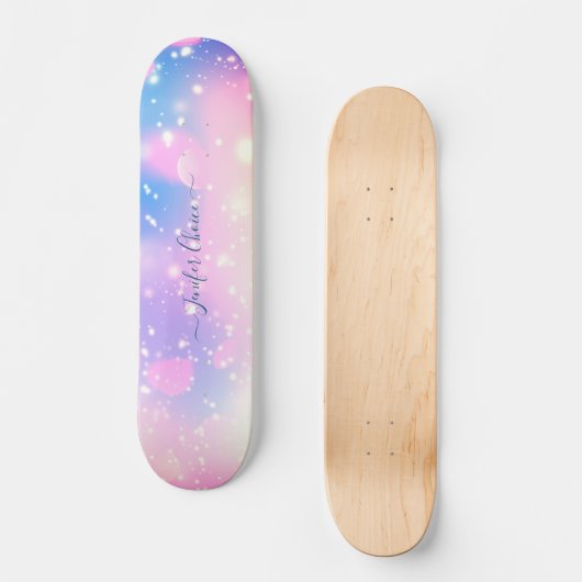 Roze en Paarse gradiënt aangepaste naam skateboard (Voorkant)