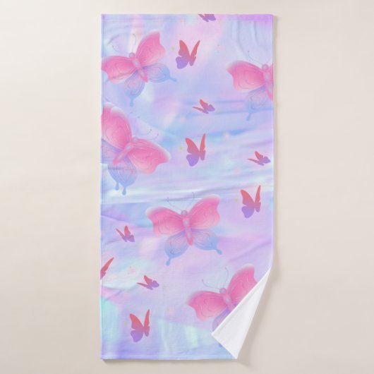Roze en Paarse Gradient Butterfly Badhanddoek (Badhanddoek)