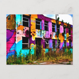 Roze en Paarse Graffiti Art | Verlaten gebouw Briefkaart