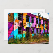 Roze en Paarse Graffiti Art | Verlaten gebouw Briefkaart (Voorkant / Achterkant)