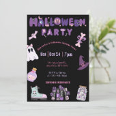 Roze en Paarse Halloween Party Schattige Ghost & S Kaart (Staand voorkant)