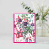 Roze en Paarse hangende Fuchsia bloemen Briefkaart (Staand voorkant)