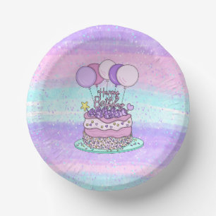 Roze en Paarse Happy Birthday Party Papieren Kommen