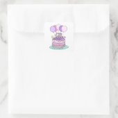Roze en Paarse Happy Birthday Vierkante Sticker (Tas)