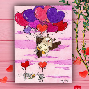 Roze en paarse HARTBALLONNEN ansichtkaart  Briefkaart