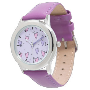 Roze en Paarse harten Horloge