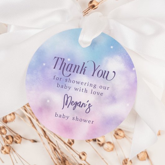Roze en Paarse hemel zendt Baby shower Bedankjes Labels