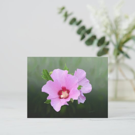 Roze en Paarse Hollyhock Flowers Briefkaart (Staand voorkant)