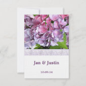Roze en Paarse Hydrangea Huwelijksaankondiging Save The Date (Achterkant)