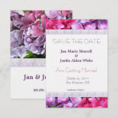 Roze en Paarse Hydrangea Huwelijksaankondiging Save The Date (Voorkant / Achterkant)