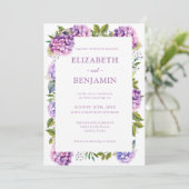 Roze en Paarse Hydrangeas Waterverf Bruiloft Kaart (Staand voorkant)