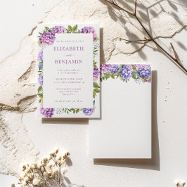 Roze en Paarse Hydrangeas Waterverf Bruiloft Kaart