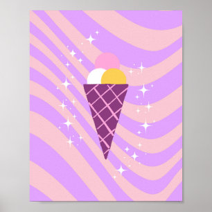 Roze en Paarse Ice Cream, Ice Cream Art, Preppy Poster