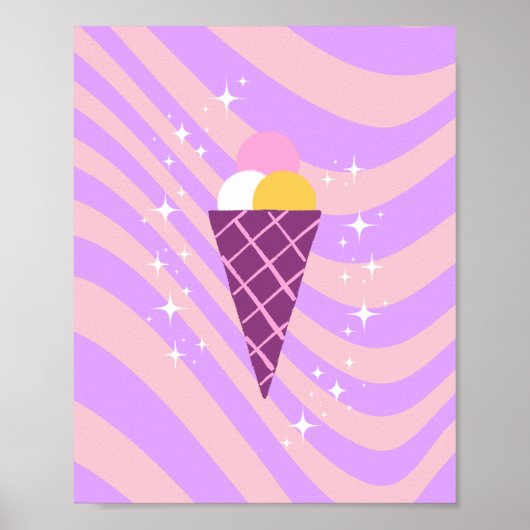 Roze en Paarse Ice Cream, Ice Cream Art, Preppy Poster (Voorkant)