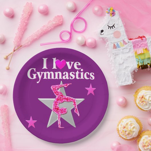 ROZE EN PAARSE IK HOU VAN GYMNASTIEK PAPIEREN BORD (Feest)