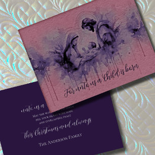 Roze en Paarse inkt Holy Family Feestdagen Kaart