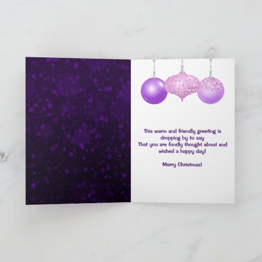 Roze en Paarse kerst van Glitter Baubles Feestdagen Kaart (Binnen)