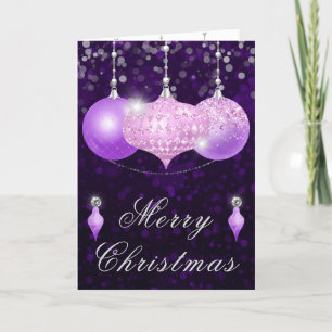 Roze en Paarse kerst van Glitter Baubles Feestdagen Kaart