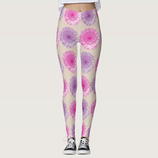 Roze en paarse kiezelflorpatroon leggings (Voorkant)