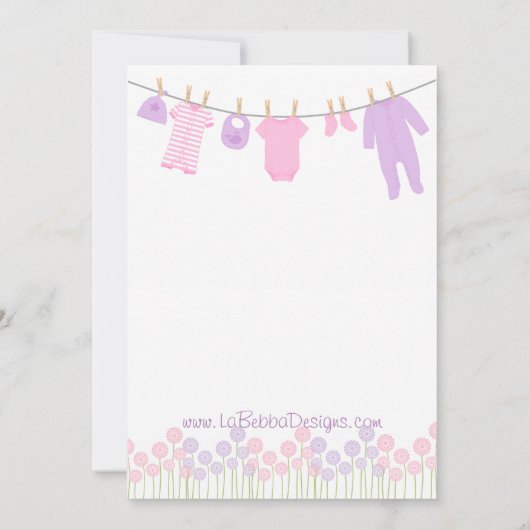 Roze en Paarse kleine kleren Baby Sprinkle Kaart (Achterkant)
