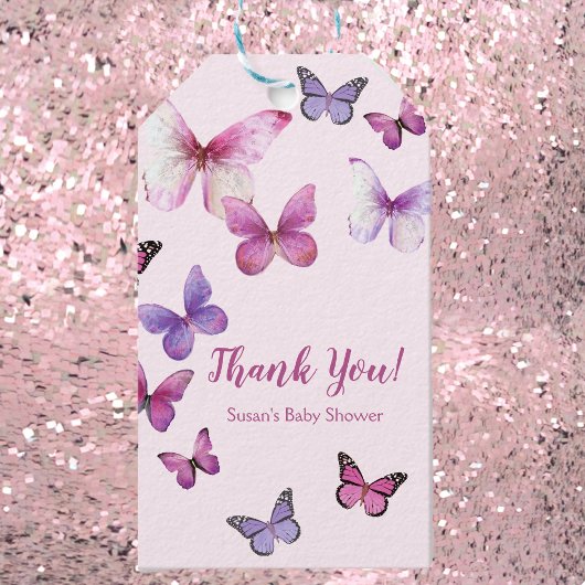Roze en Paarse kleine vlinder Baby shower Cadeaulabel