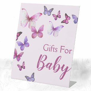 Roze en Paarse kleine vlinder Baby shower geschenk Reclamebord Met Voetstuk