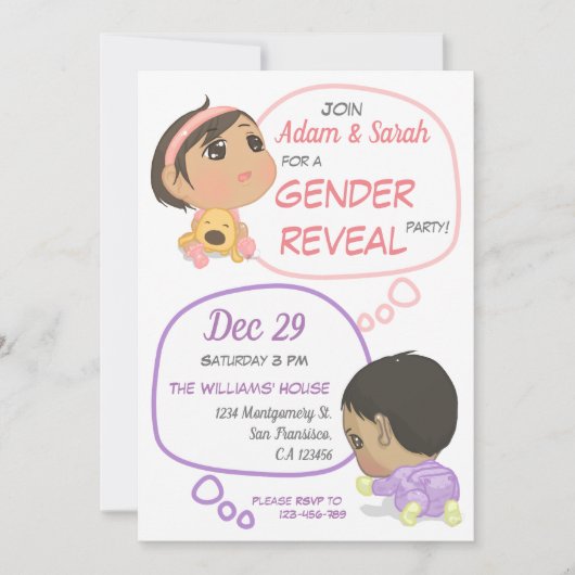 Roze en Paarse komische Baby Kaart (Voorkant)