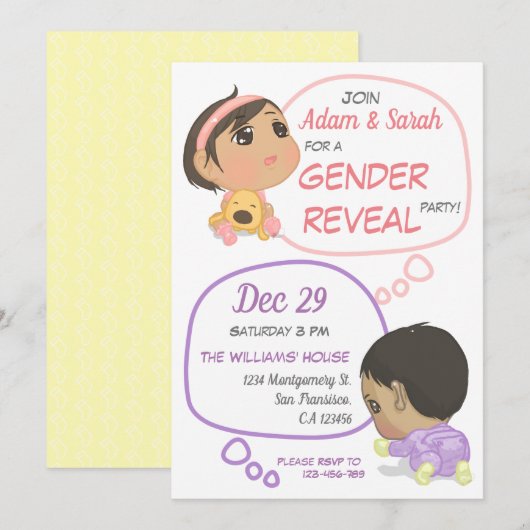 Roze en Paarse komische Baby Kaart (Voorkant / Achterkant)