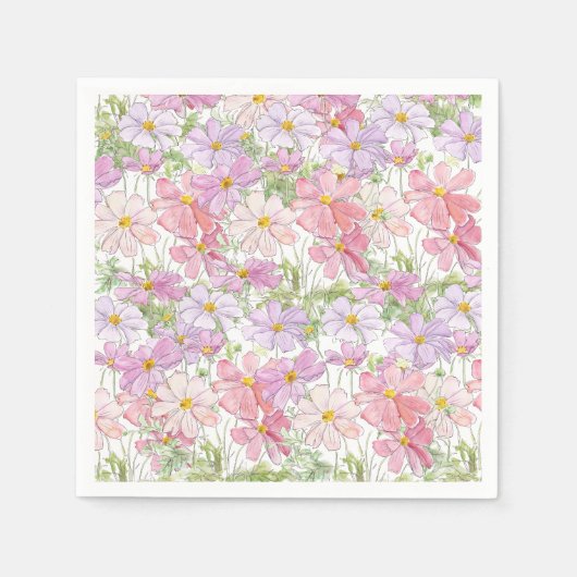 Roze en paarse kosmos bloemenschilderij servet (Voorkant)