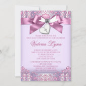 Roze en Paarse Kruis Eerste Communie Kaart (Voorkant)