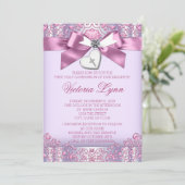 Roze en Paarse Kruis Eerste Communie Kaart (Staand voorkant)