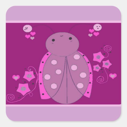 Roze en Paarse Ladybug Vierkante Sticker (Voorkant)