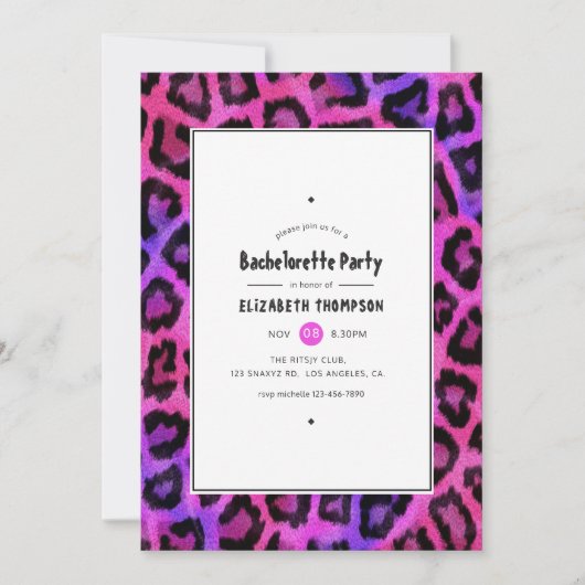 Roze en Paarse Leopard Spots Bachelorette Party Kaart (Voorkant)