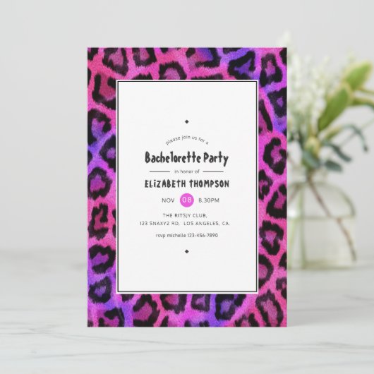 Roze en Paarse Leopard Spots Bachelorette Party Kaart (Staand voorkant)
